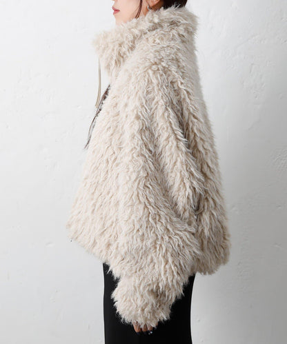 混合羊毛皮毛一體短款夾克