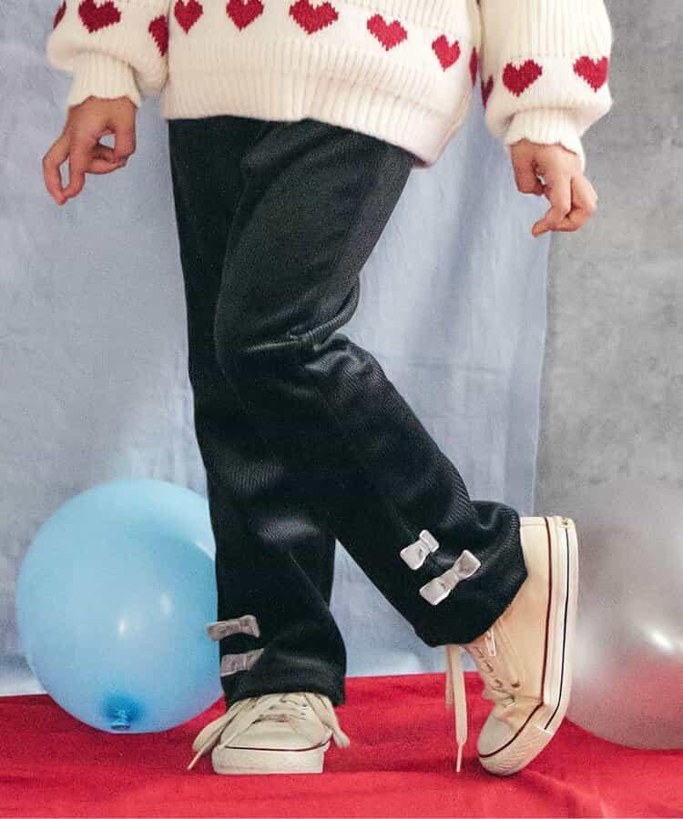 蝴蝶結針織燈芯絨可愛長褲 10分丈