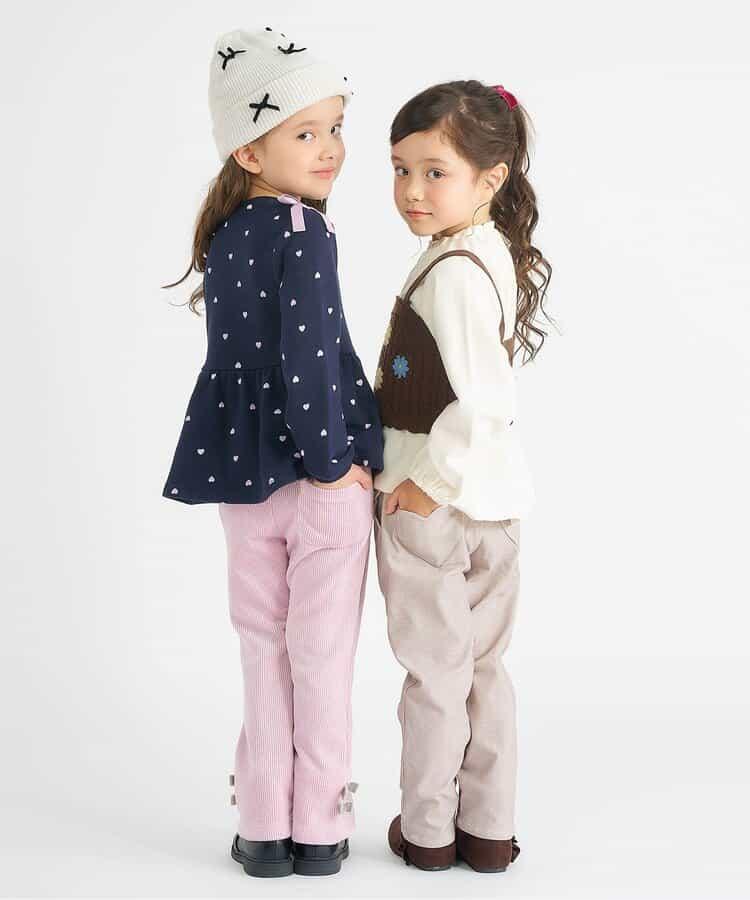 蝴蝶結針織燈芯絨可愛長褲 10分丈