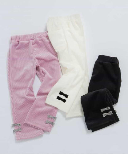 蝴蝶結針織燈芯絨可愛長褲 10分丈