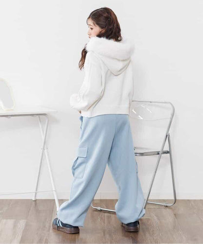 加絨正面標識工裝褲