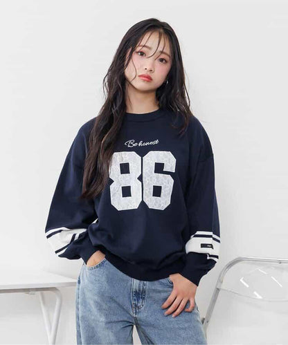 順滑數字圖案寬鬆針織衫