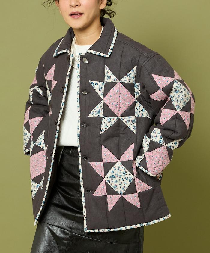 印度星星圖案夾棉絎縫外套