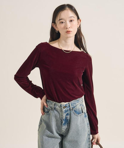 天鵝絨運動衫船領上衣