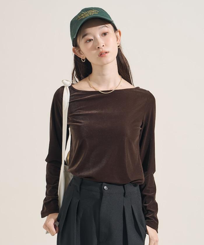 天鵝絨運動衫船領上衣