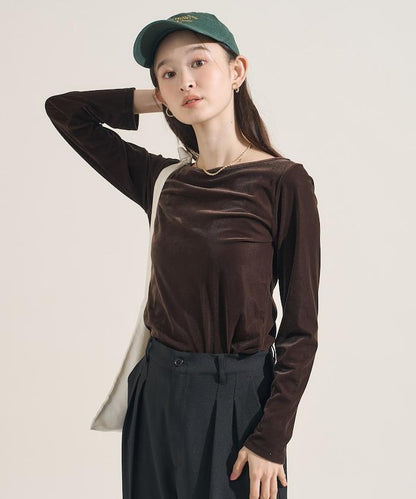 天鵝絨運動衫船領上衣