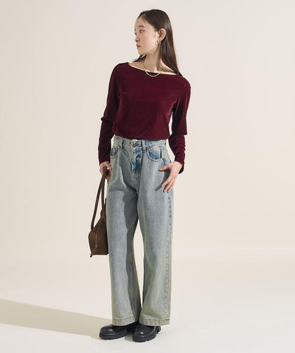 天鵝絨運動衫船領上衣