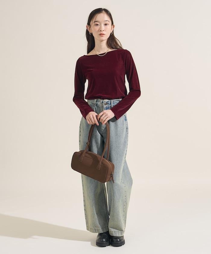 天鵝絨運動衫船領上衣