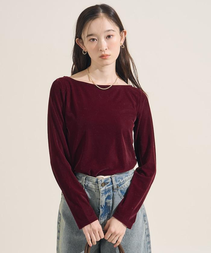 天鵝絨運動衫船領上衣