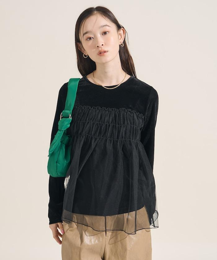 天鵝絨運動服拼接網紗上衣