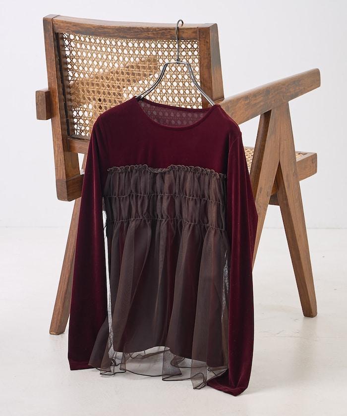 天鵝絨運動服拼接網紗上衣