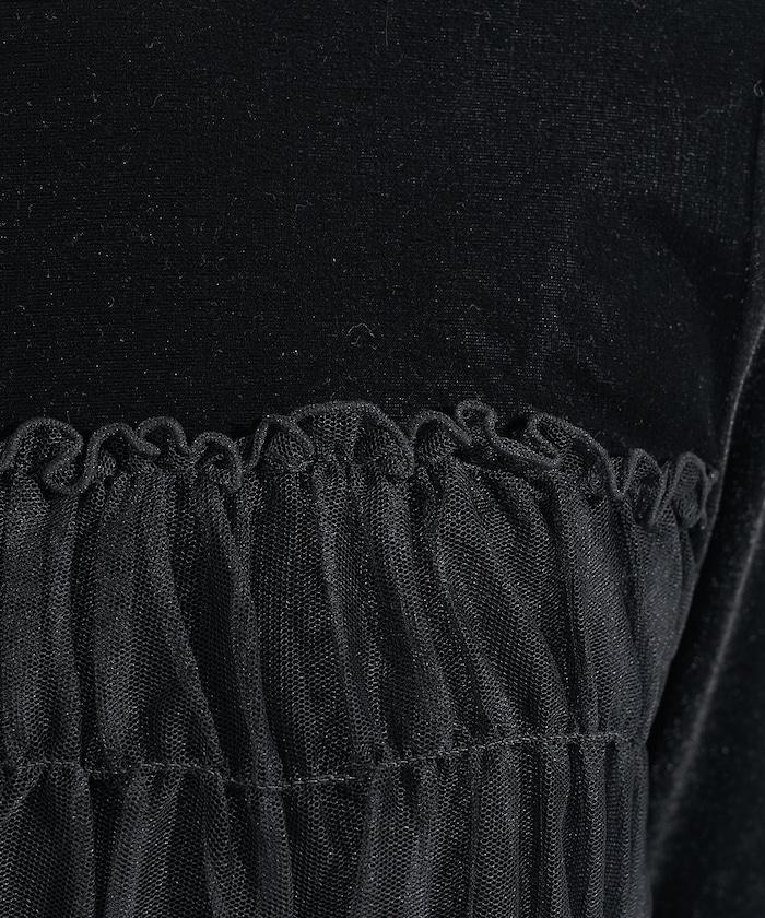 天鵝絨運動服拼接網紗上衣