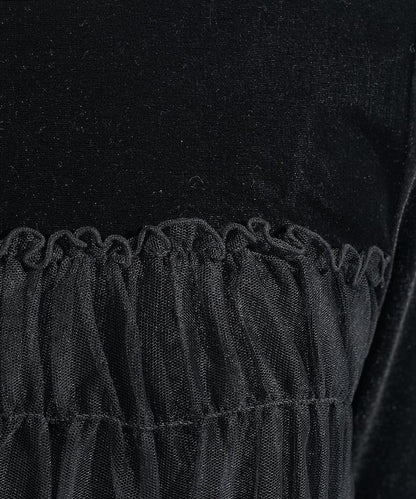 天鵝絨運動服拼接網紗上衣