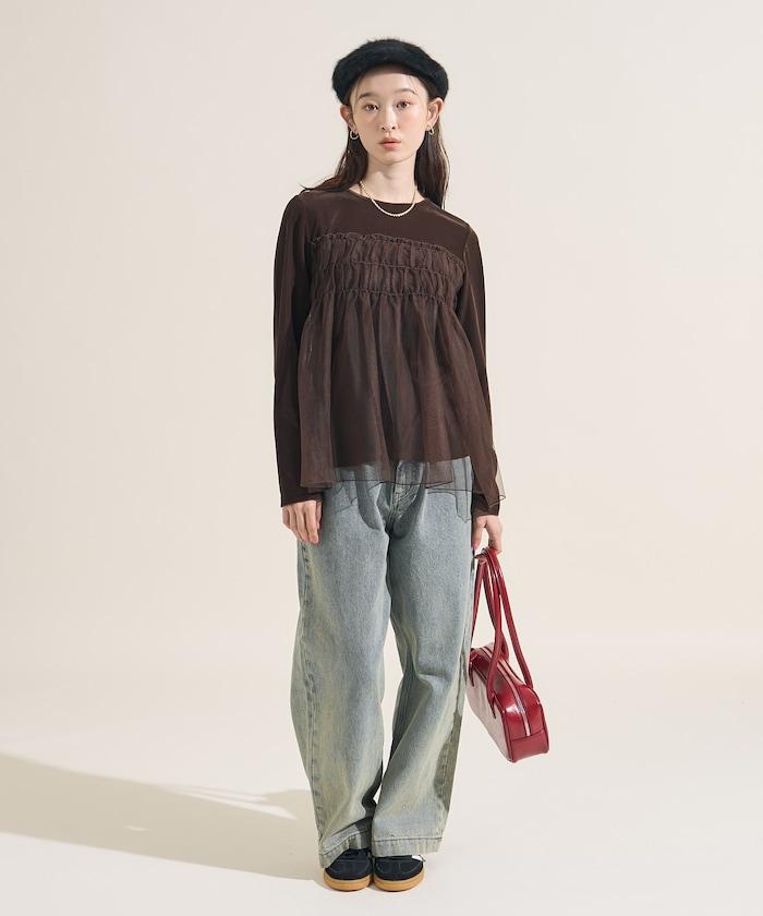 天鵝絨運動服拼接網紗上衣