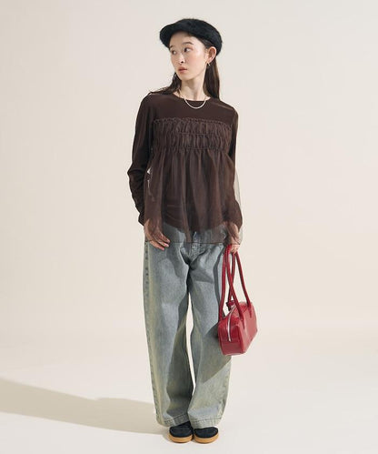 天鵝絨運動服拼接網紗上衣