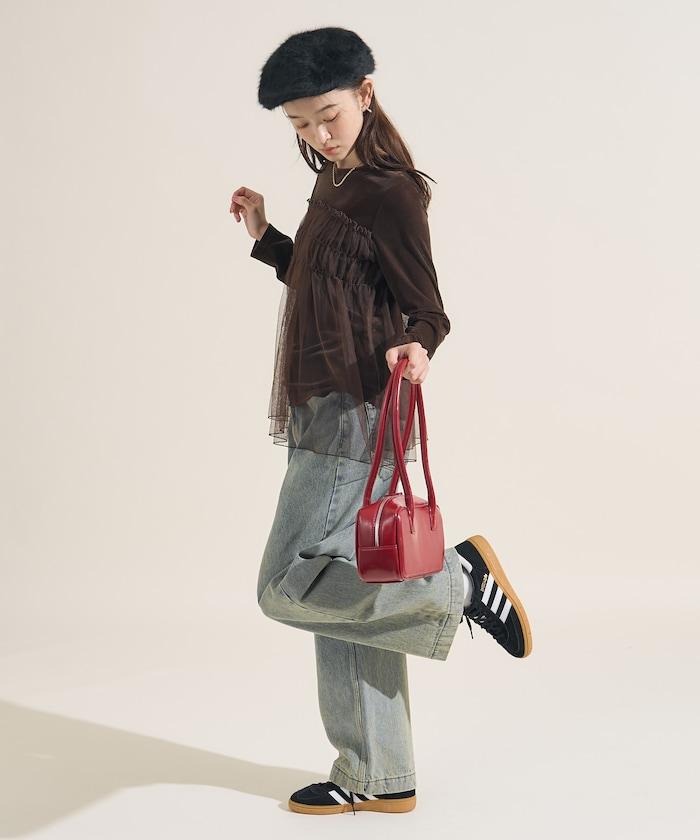 天鵝絨運動服拼接網紗上衣