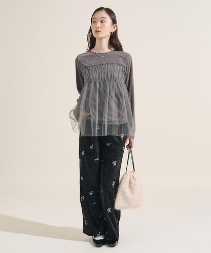 天鵝絨運動服拼接網紗上衣