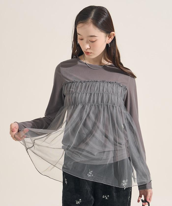 天鵝絨運動服拼接網紗上衣