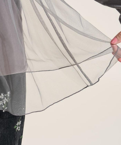 天鵝絨運動服拼接網紗上衣