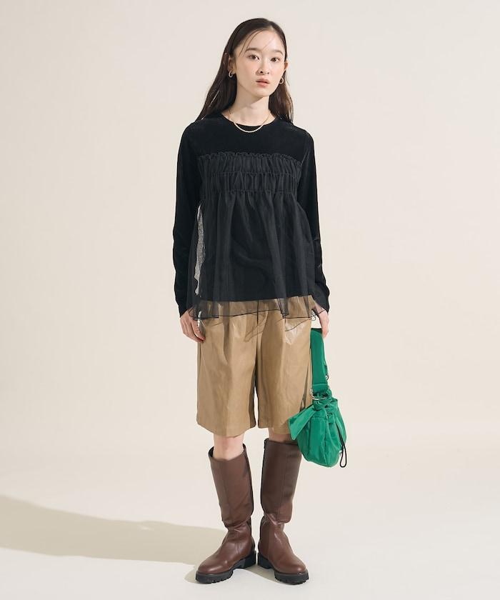 天鵝絨運動服拼接網紗上衣