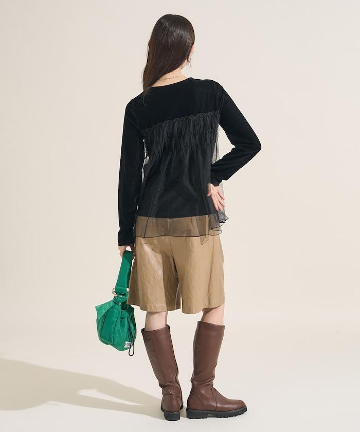 天鵝絨運動服拼接網紗上衣