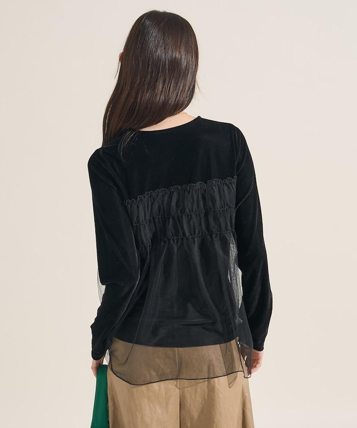 天鵝絨運動服拼接網紗上衣