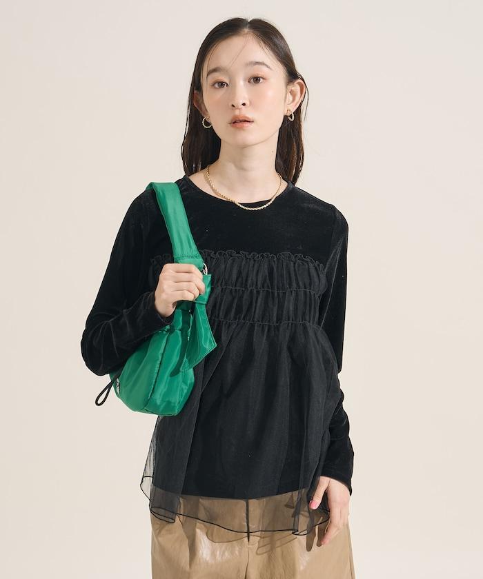 天鵝絨運動服拼接網紗上衣