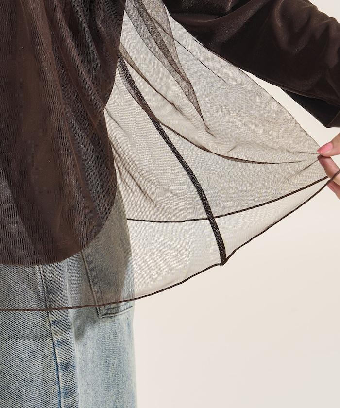 天鵝絨運動服拼接網紗上衣