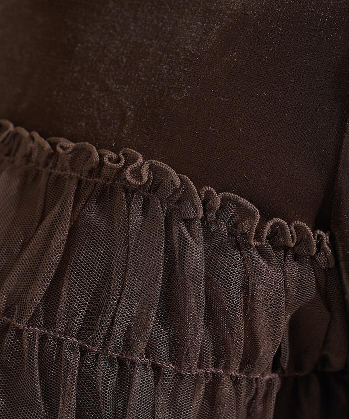 天鵝絨運動服拼接網紗上衣