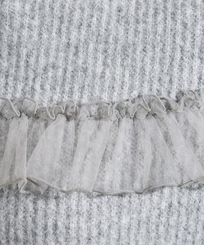 網紗荷葉邊拼接針織套頭衫