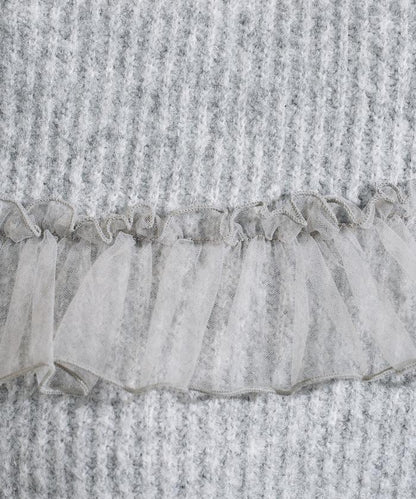 網紗荷葉邊拼接針織套頭衫