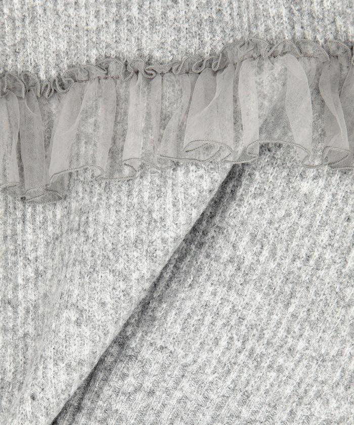 網紗荷葉邊拼接針織套頭衫