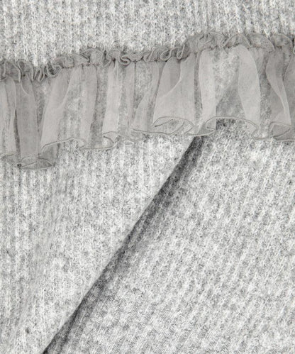 網紗荷葉邊拼接針織套頭衫