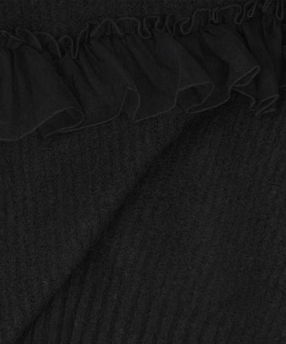 網紗荷葉邊拼接針織套頭衫