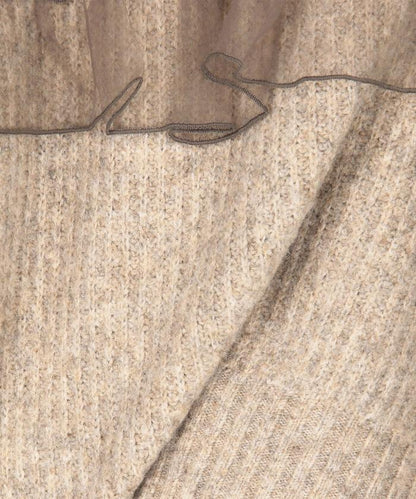 網紗荷葉邊拼接針織套頭衫