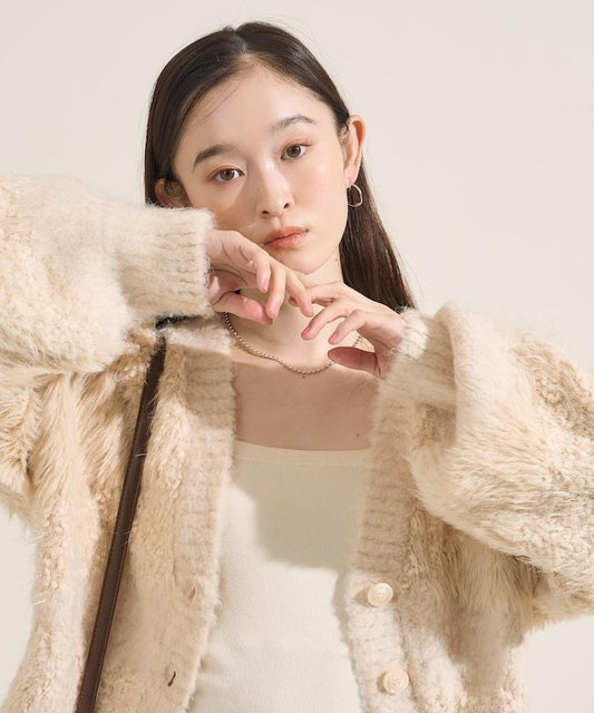 混紡紗線單色針織開衫