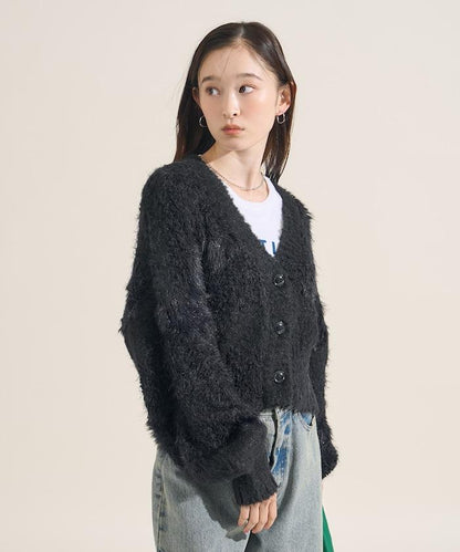 混紡紗線單色針織開衫