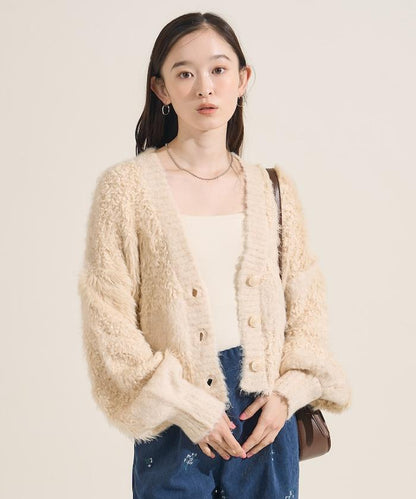 混紡紗線單色針織開衫