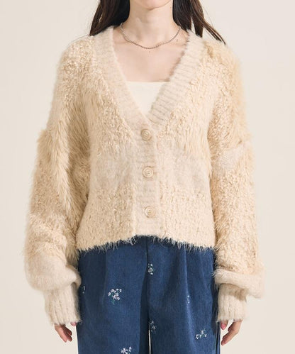 混紡紗線單色針織開衫