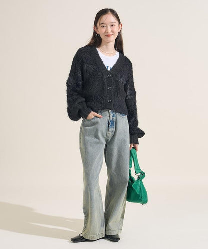 混紡紗線單色針織開衫