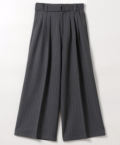 配腰帶褶皺寬鬆長褲