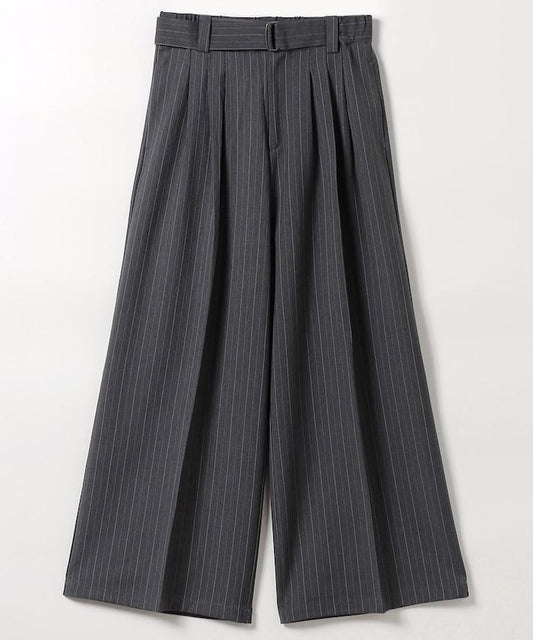 配腰帶褶皺寬鬆長褲