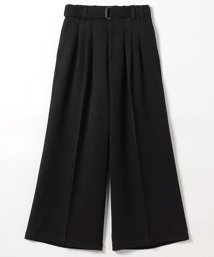 配腰帶褶皺寬鬆長褲