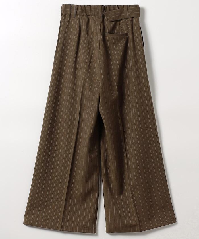 配腰帶褶皺寬鬆長褲