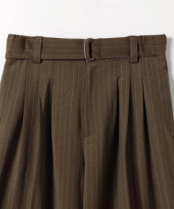 配腰帶褶皺寬鬆長褲