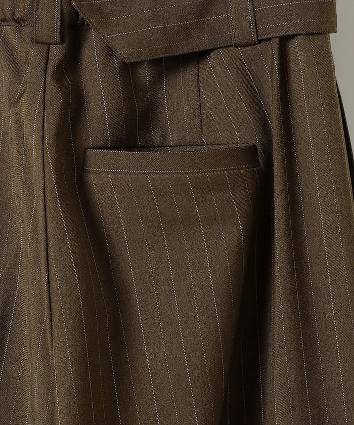 配腰帶褶皺寬鬆長褲