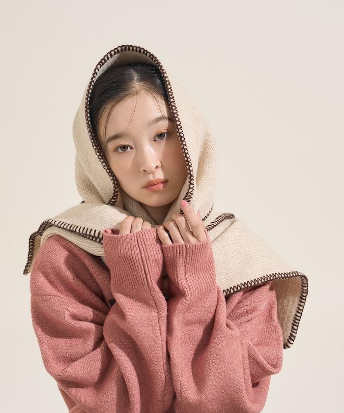 拼色毛毯縫線圍巾