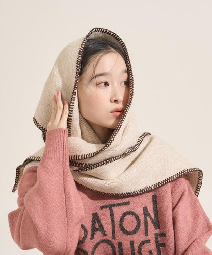 拼色毛毯縫線圍巾