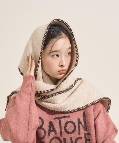 拼色毛毯縫線圍巾