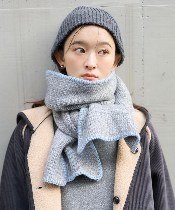 拼色毛毯縫線圍巾